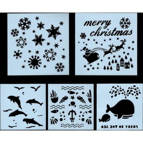 5pc Stencil Santa Elk Snowflake Painting Template For Painting Wall Scrapbooking Photo Album Embossing Bullet Journal Stencils