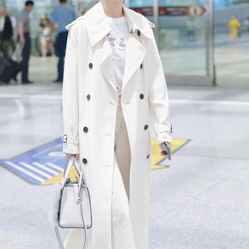 Long White Trench Coat Womens 2021 New Spring Autumn Fashion Double-breasted Slim Long Sleeve Windbreaker Female Outerwear