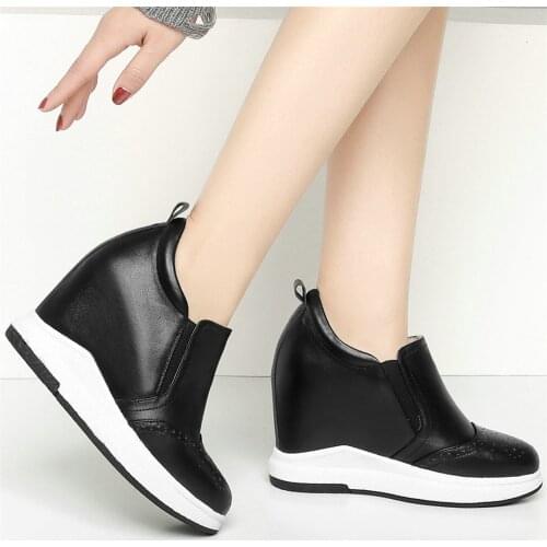 Slip On Fashion Sneakers Women Genuine Leather Wedges High Heel Ankle Boots Female Round Toe Platform Pumps Shoes Casual Shoes