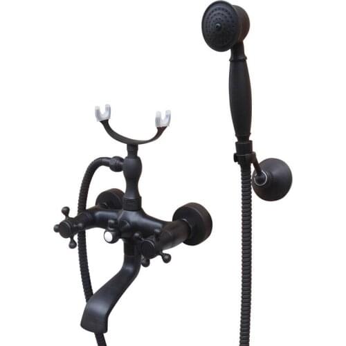 Bathroom Black Oil Rubbed Bronze Wall Mounted Clawfoot Tub Filler Faucet Handshower Two Cross Handles atf608