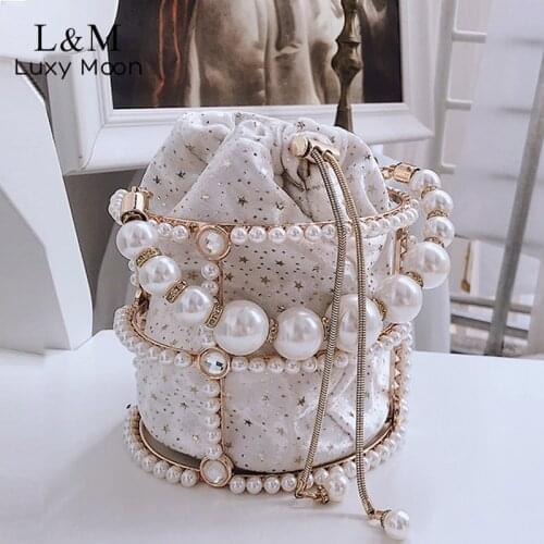 Hollow Out Pearl Evening Clutch Bag For Women Mini Wedding Luxury Designer Handbag Chain Shoulder Bag Metal Beaded Purse X564H