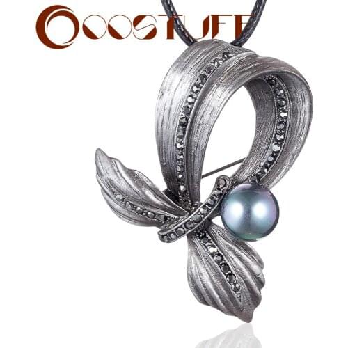 Vintage Jewelry Long Necklace for Women Color Stone Beads Bow Pendant Black Rope Chains Jewellery Suspension Chokers Suspension