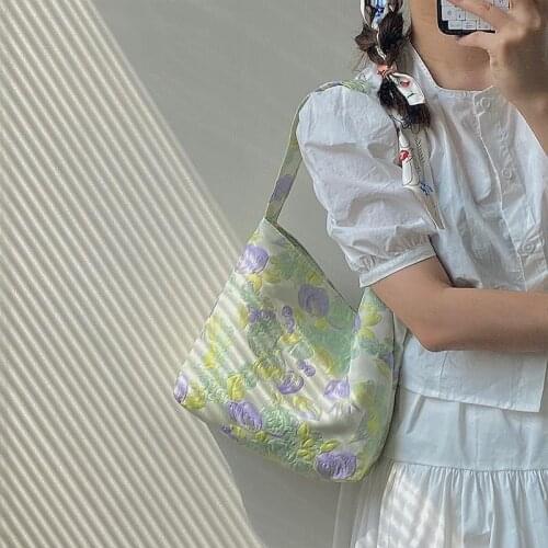 Women Jacquard Shoulder Bag Girls Exquisite Solid Flowers Cross Body France Ins Fashion Retro Mile Artistic Square Package