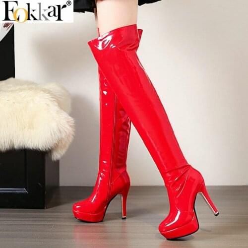 Eokkar 2020 Women Over The Knee High Boots Patent Leather Zipper Thin High Heel All Match Sexy Ladies Boots Big Size 34-43