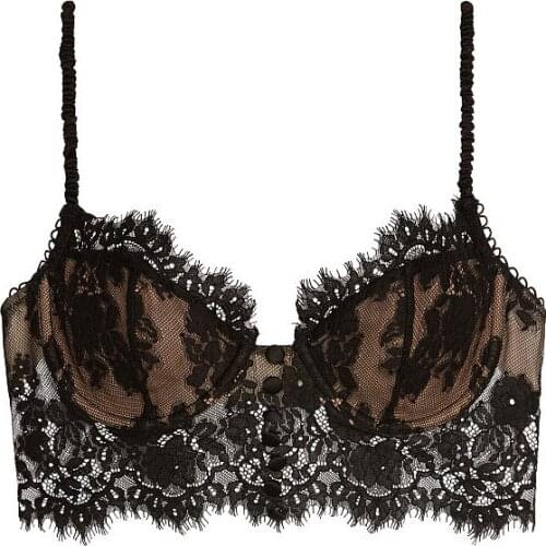 Sexy Lingerie French Womens underwear Mesh Cutout Lace Flower Embroidery Bralette Bra Comfort Push up Eyelash Female Underwear