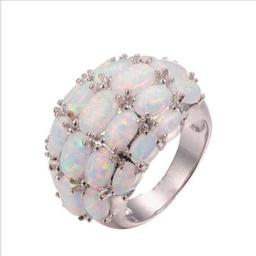 Trendy Silver Plated Layer Opalite Opal Geometric Finger Ring for Women Anniversary Gift Jewelry