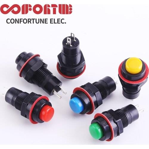 6PCS 10MM Key Flat Momentary Push Button Switch Self-Reset Self-Locking 2 Pin Power Metal On-Off On Off Switch Button