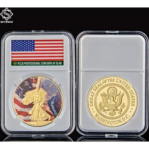 2017 USA Gold Statue of Liberty Grand Great Canyon National Park Souvenir Coin W/ Hard Capsule