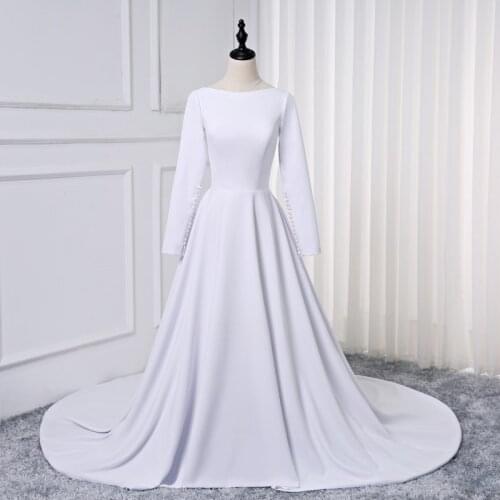 2019 Vestido de noiva White Ivory Long sleeve wedding gown Wedding Dresses Custom Plus Size Wedding Dress