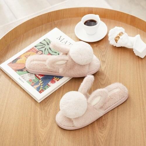 2021 New Fashion Autumn and Winter Rabbit Ear Indoor Waterproof Antiskid Warm Womens Lovely Plush Cotton Slippers