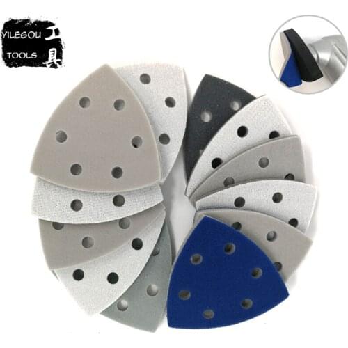 5 Pieces 6 Hole 90*90*90mm Sponge Triangle Sanding Block 90mm Multi-purpose Sander Machine Flocking Sandpaper With Grit 300-3000