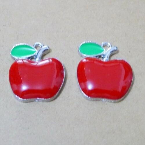 5 pieces/lot 20*24mm Metal Enamel Apple charm Red apple Necklace Pendant Bracelet Key chain accessory DIY jewelry making