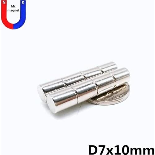 50pcs 7mm x 10mm small cylinder neodymium magnets 7*10 super strong rare earth permanent magnet 7x10 mm Industrial NdFeB magnet
