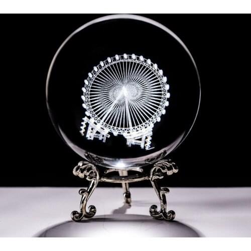 6CM Crystal Laser Engraved Ball Glass Sphere Ferris Wheel Model ornaments Home Decorative figurine Miniature globe Gifts