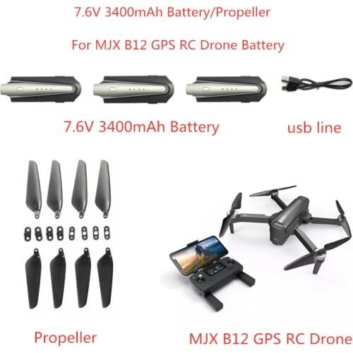 7.6V 3400MAH Recharge Battery For MJX B12 RC Drone B12 Propeller Main Blades Usb Charger MJX B12 EIS GPS Accessories