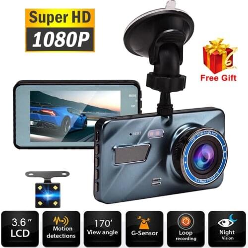 Car DVR Dash Cam Video recorder 3 in 1Rear View Dual Camera Full HD Car Camera 3.6"Cycle Recording Night Vision G-sensor Dashcam