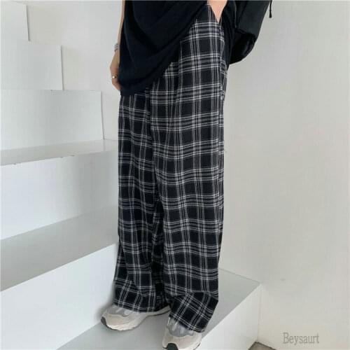 Plaid Pants Women Casual Oversize 2XL Loose Wide Leg Trousers Women Harajuku Hip-hop All-match Unisex Pants Streetwear