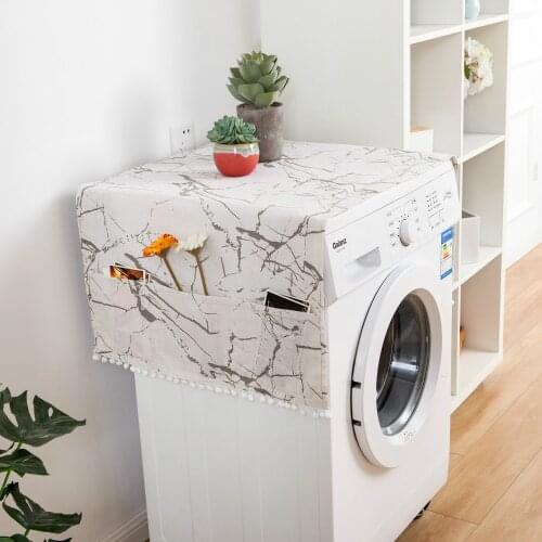 Black/White Marble Linen Washing Machine Dust Cover Refrigerator Cover With Pocket Hair Ball Microwave Top Cover Home Storage