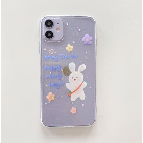 Cartoon Bunny Transparent TPU Case for iPhone 12 Pro Max Back Phone Cover for 12 Mini 11 Pro Max X XS XR 8 7 Plus SE 2020 Capa