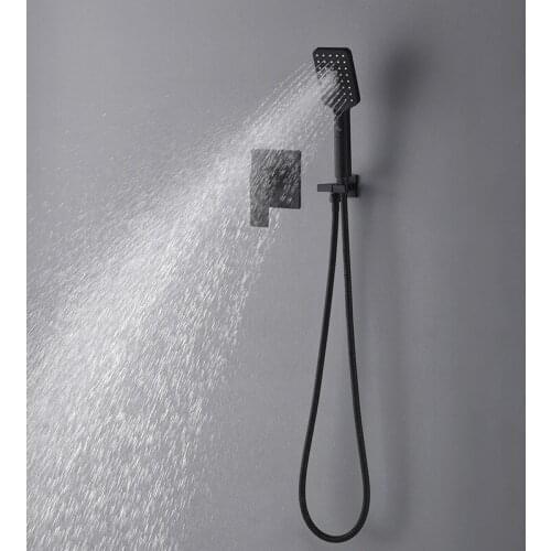 Black Matte Bathroom Square Handheld Shower Head 3 Functions Wall Mount Solid Brass Rainfall Hand Shower Faucets Set