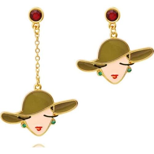 CSxjd New Enamel Glaze Asymmetrical straw hat girl earrings ear clips without pierced ears women earrings Jewelry