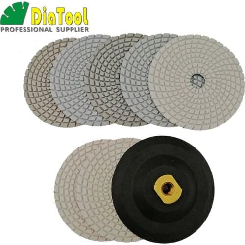 DIATOOL 7 pcs 5 Inches Sanding Disc with a Rubber Backer for Granite Marble Stone Tile Polishing Dia 125mm Wet White bond