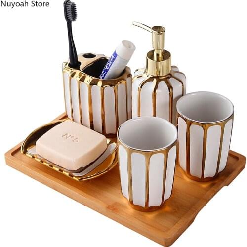 Household Bathroom Supplies Ceramic Golden Stroke Lotion Bottle Soap Dish Toothpaste Dispenser/bathroom Decoration Accessories