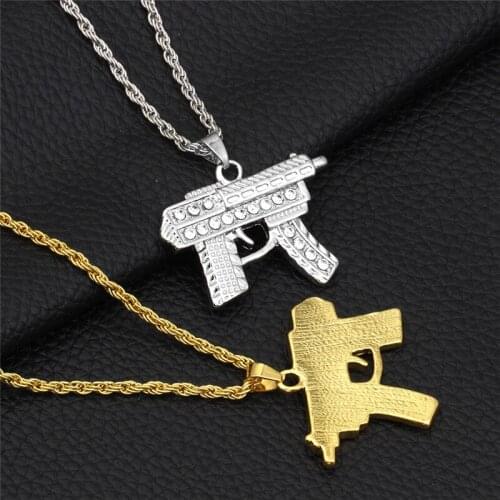 GOINHOT 1pcs Punk Style Hiphop Gun Weapon Pendant Chain Necklace Men Party Wearriing Golden Color Necklaces