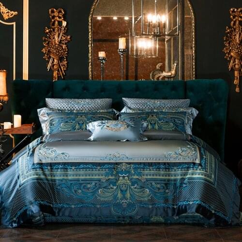 4/6/8/10Pcs Italy Design Blue Duvet Cover Queen Embroidery Cotton Linens Bedspread For Home Sheet Bed Cover Pillowcase