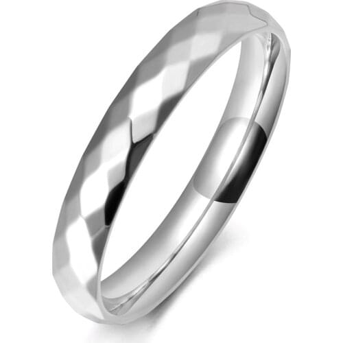 Trendy Office Style Stainless Steel 3mm Wide Cut Face Anniversary Ring Rose Gold Wedding Ring Jewelry For Women R19059