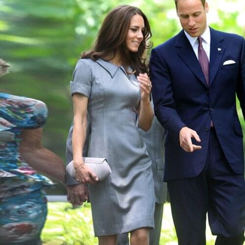 Kate Middleton High Quality New Fashion Elegant Office Lady Casual Gray Dress