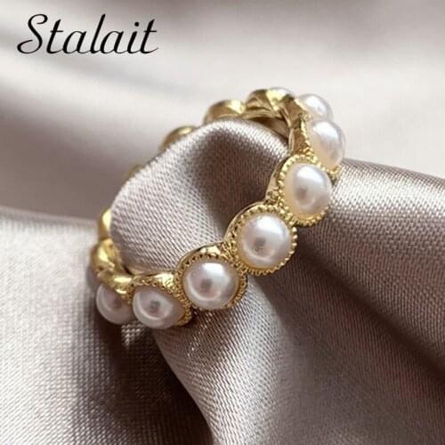 One Size 7 Pearl Rings For Women Minimalist Index Finger Ring Gold Color Wedding Jewelry Wed Ring Set Couple