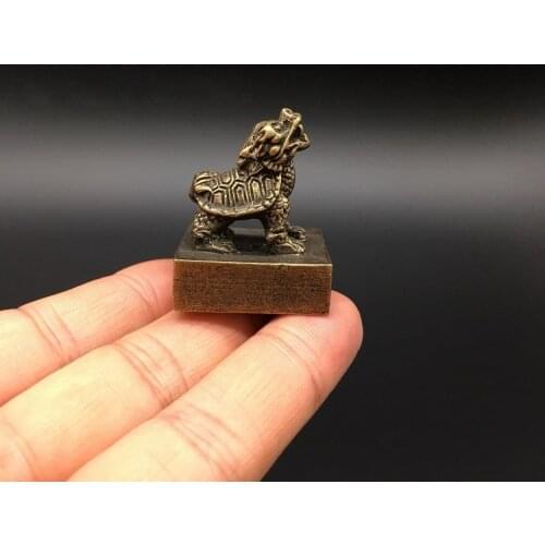 Collection Chinese Brass Carved Animal Dragon Turtle Seal Exquisite Small Statues