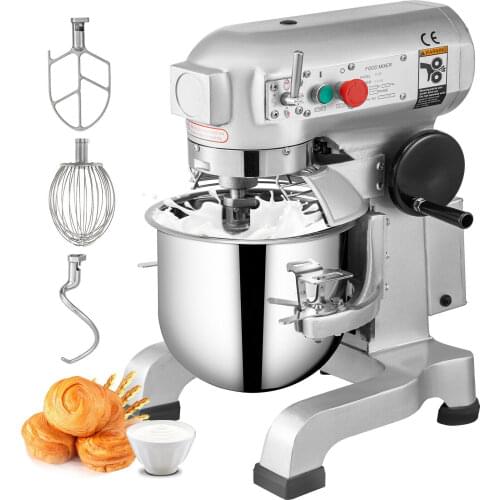 Commercial Food Mixer 20Qt 750W 3 Speeds Adjustable Food Processor Heavy Duty with Stainless Steel Bowl Dough Hooks Whisk Beater