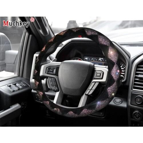 MUCHKEY Brand Leather Steering Wheel Cover For Ford F150 2018 Luxury Crystal Colorful Rhinestone Auto Wheel Protector