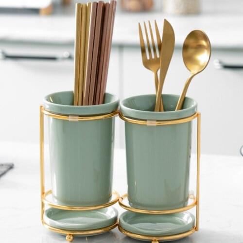 Kitchen Ceramic Chopstick Holder European Style Chopstick Holder Spoon Storage Box Rack Drain Chopsticks Basket Chopstick Barrel
