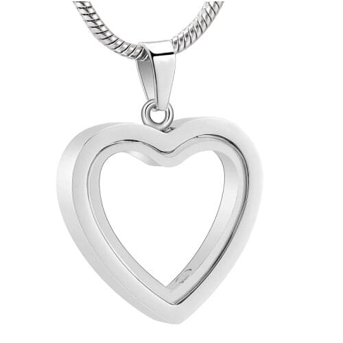 IJD10269 Stainless Steel Memorial Glass Heart Locket for Ashes or Hair Keepsakes Cremation Jewelry Pet Memorial Ashes Necklace