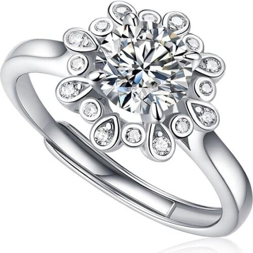 Moissanite Ring 925 Silver 1ct Diamond Adjustable Opening Rings For Women Set 7A Zircon Wedding Party Starry Trend Jewelry