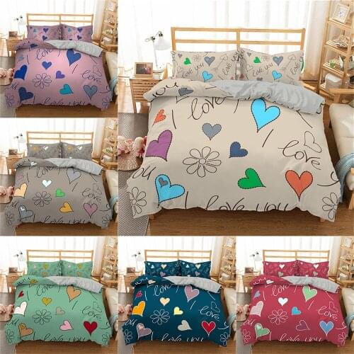 Cartoon Valentines Day 3D Bedding Sets Love Duvet Cover Pillowcase 2/3pcs Twin Queen King Size Bed Clothes For Home Textiles