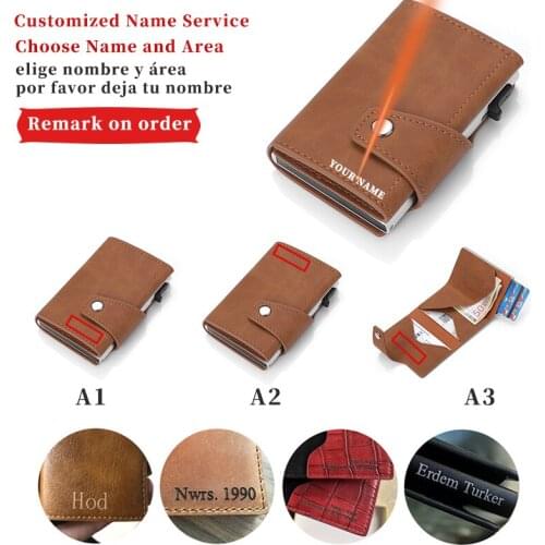 Mens Leather Wallet Custom Name Engraving Wallet Retro Ultra-thin Mini Card Holder Buckle Wallet Men Card Holder Wallets