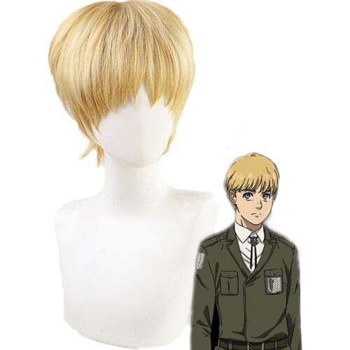 Attack on Titan Armin Arlert Short Silky Straight Boys Shaggy Layered Yellow Synthetic Hair Men Cosplay Wig+ Wig Cap