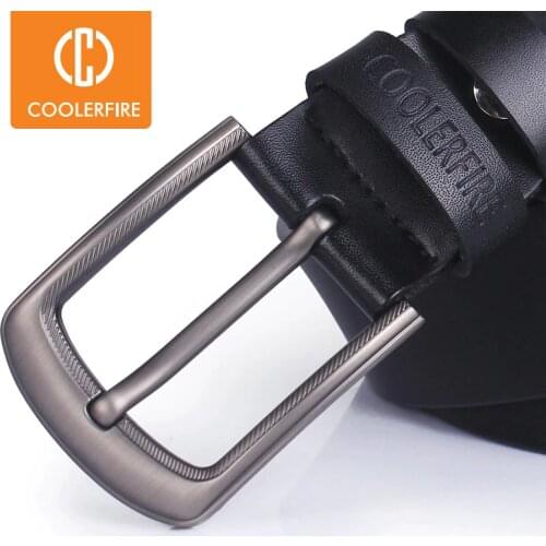 COOLERFIRE Genuine leather belt with pin buckle designer belts for men cowskin fashion jeans Strap male brown black belts