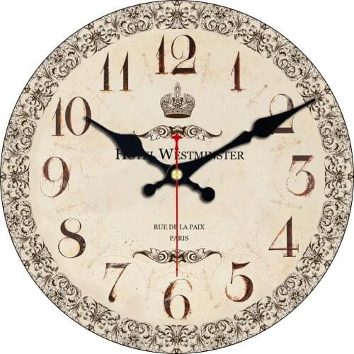Retro Rustic Old Time Wall Clock Silent Living Room Wall Decor office Home Watch Clock Vintage Country style Wooden Wall Clock