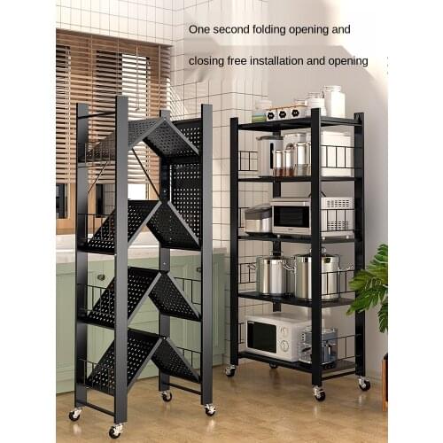 No installation kitchen rack floor-to-ceiling multi-storey microwave oven balcony home foldable rack storage rack