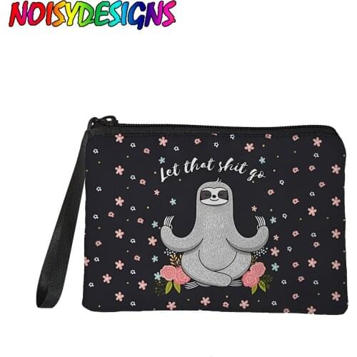 NOISYDESIGNS Printing Cartoon Sloth Purse Card Key Pouch Zipper Coin Purse Mini Square Wallet Coin Pouch with Wristlet Strap
