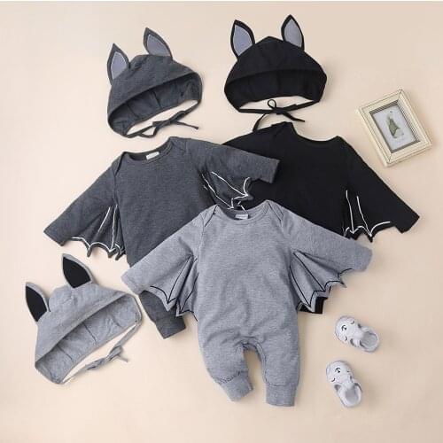 New arrival Halloween clothin set Infant Baby Kids Boys Girls Romper Set Wing Romper + Hat Bat Imp Halloween Cosplay Costume