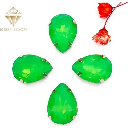 New product Matt Jelly green opal teardrop sew on rhinestones with claw flatback Resin loose rhinestones DIYgarment Accessories