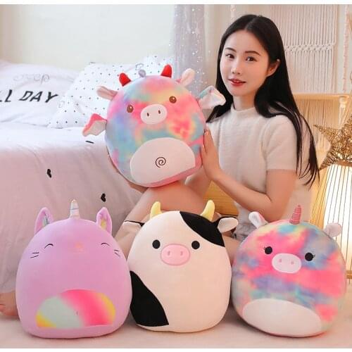 35cm Colorful Pig Unicorn Cat Cow Plush Soft Doll Round Head Of Animals Down Cotton Stuffed Pillow Decorate Kids Gift