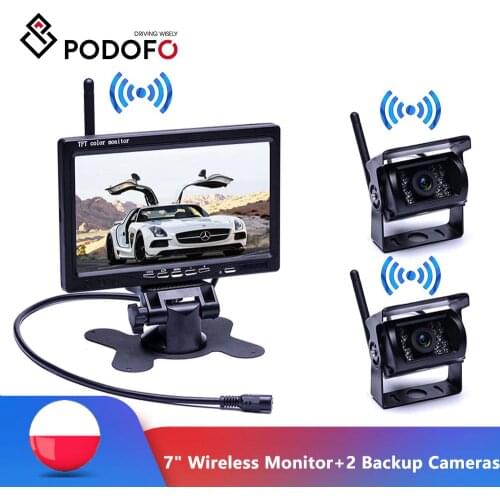 Podofo 7" Wireless Monitor Waterproof Vehicle 2 Backup Camera Kit TFT LCD Monitor Parking Assistance For Bus Houseboat Truck RV