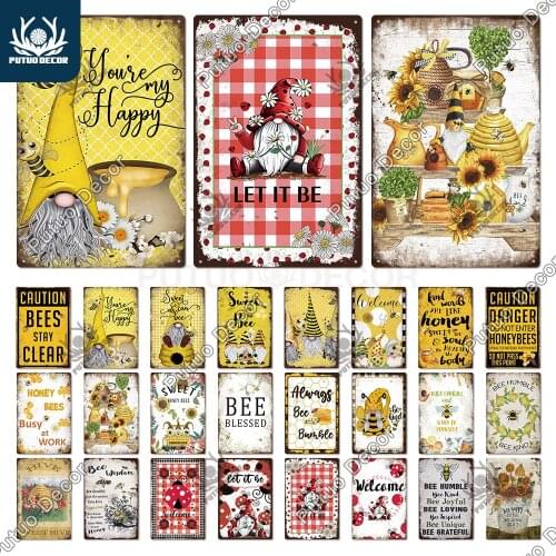 Putuo Decor Bee Vintage Metal Plaque Tin Sign Sweet Poster Wall Decoration For Garden Farm Decorative Living Room Home Decor